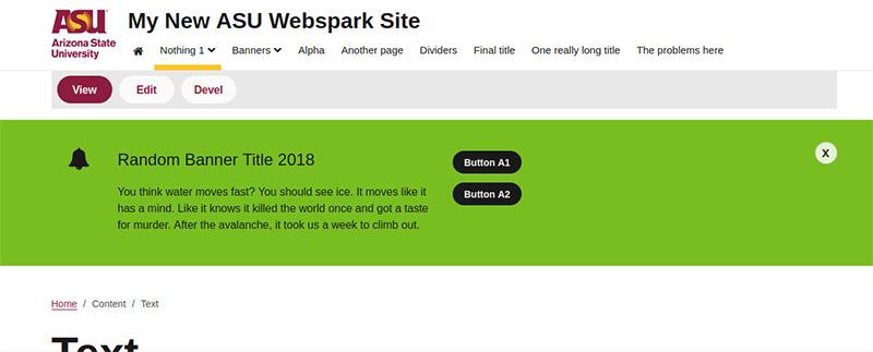 demonstrating a screenshot of a green banner at the top of the page